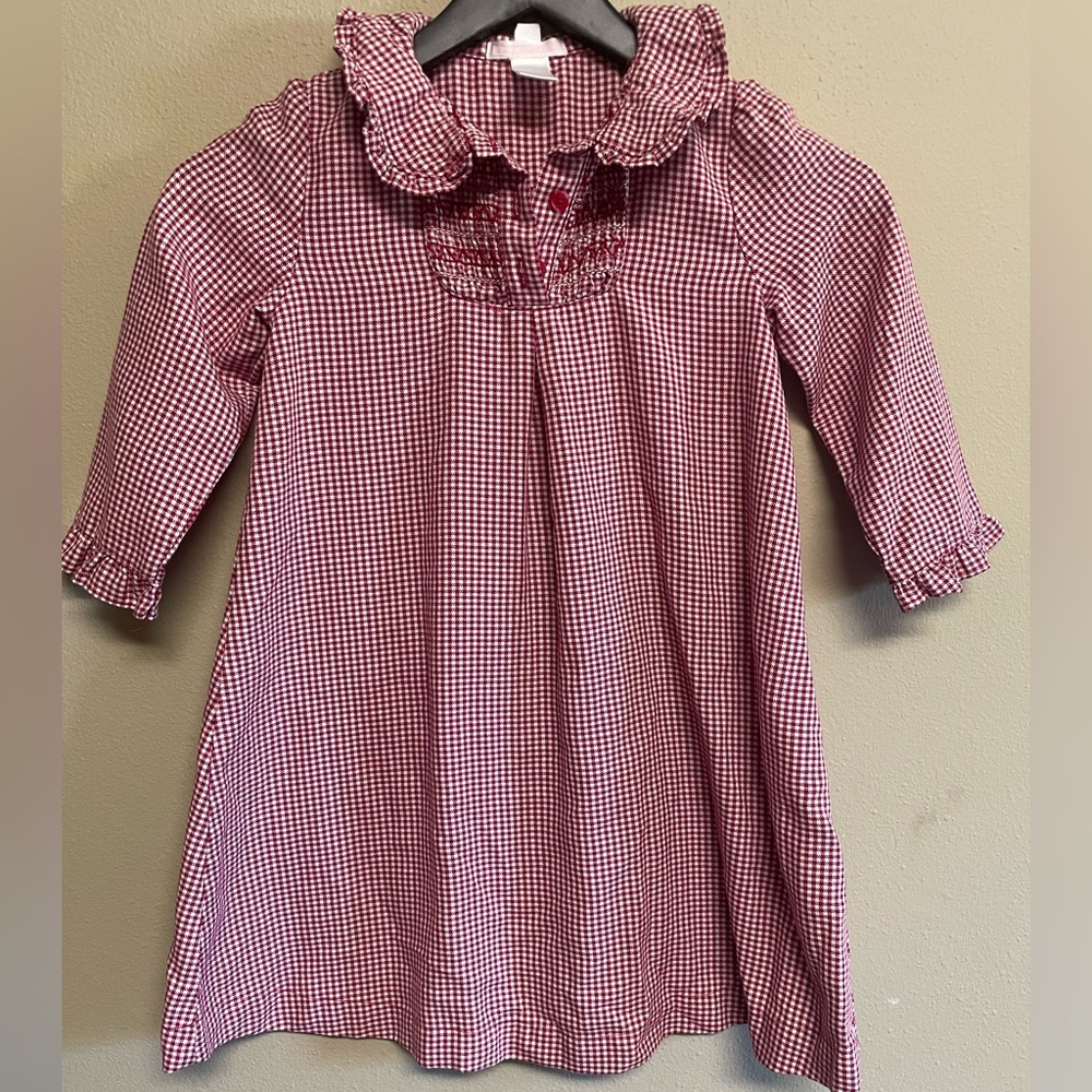 Janie & Jack Red Gingham Dress with Ruffle Collar and Sleeves